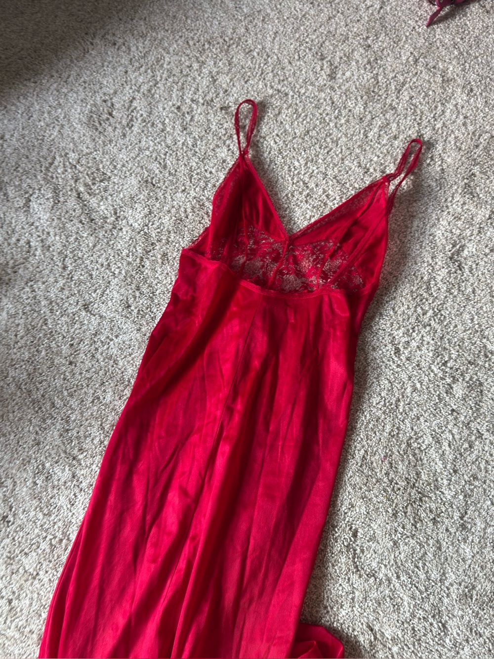 Red Satin Lace Chemise Nightgown - Retro Vintage - Picture 7 of 8